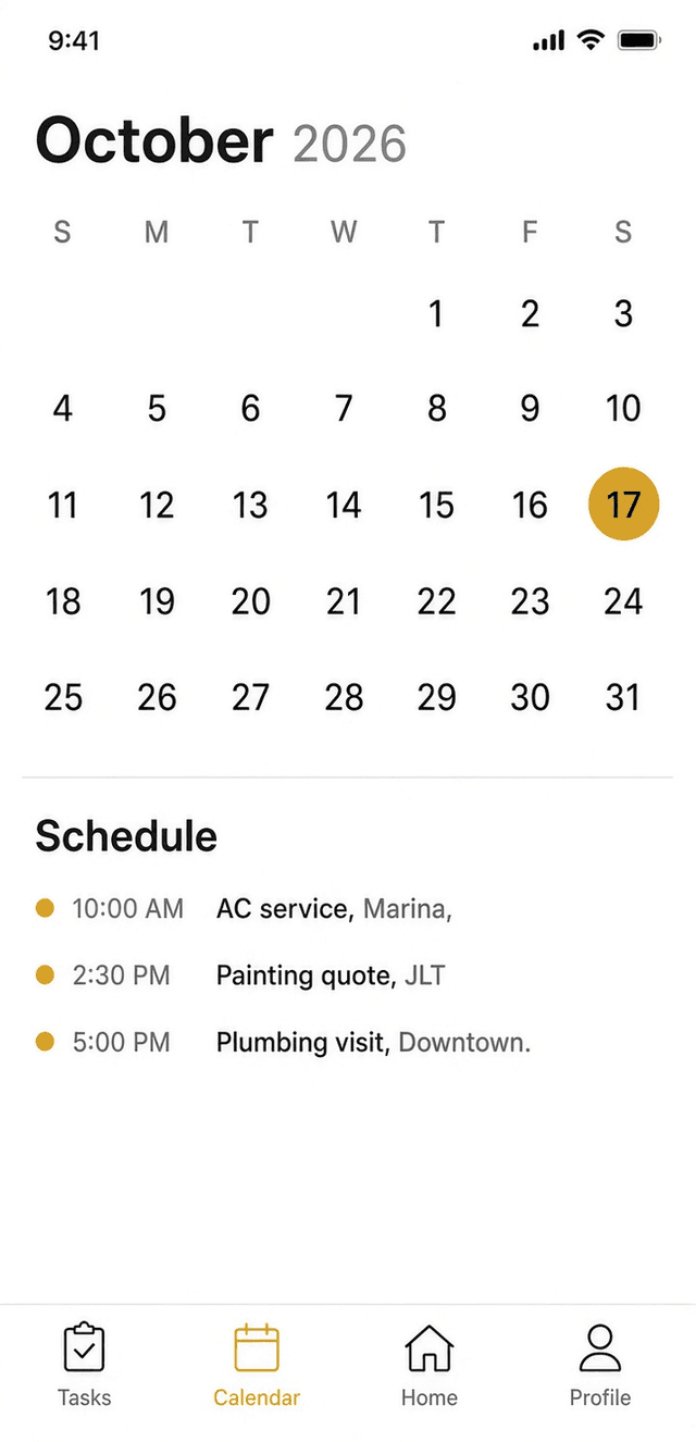 App screenshot showing calendar interface