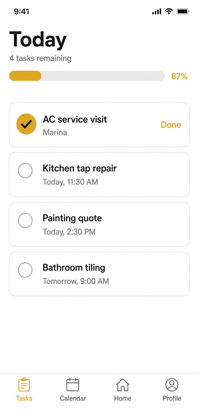 App screenshot showing task management interface